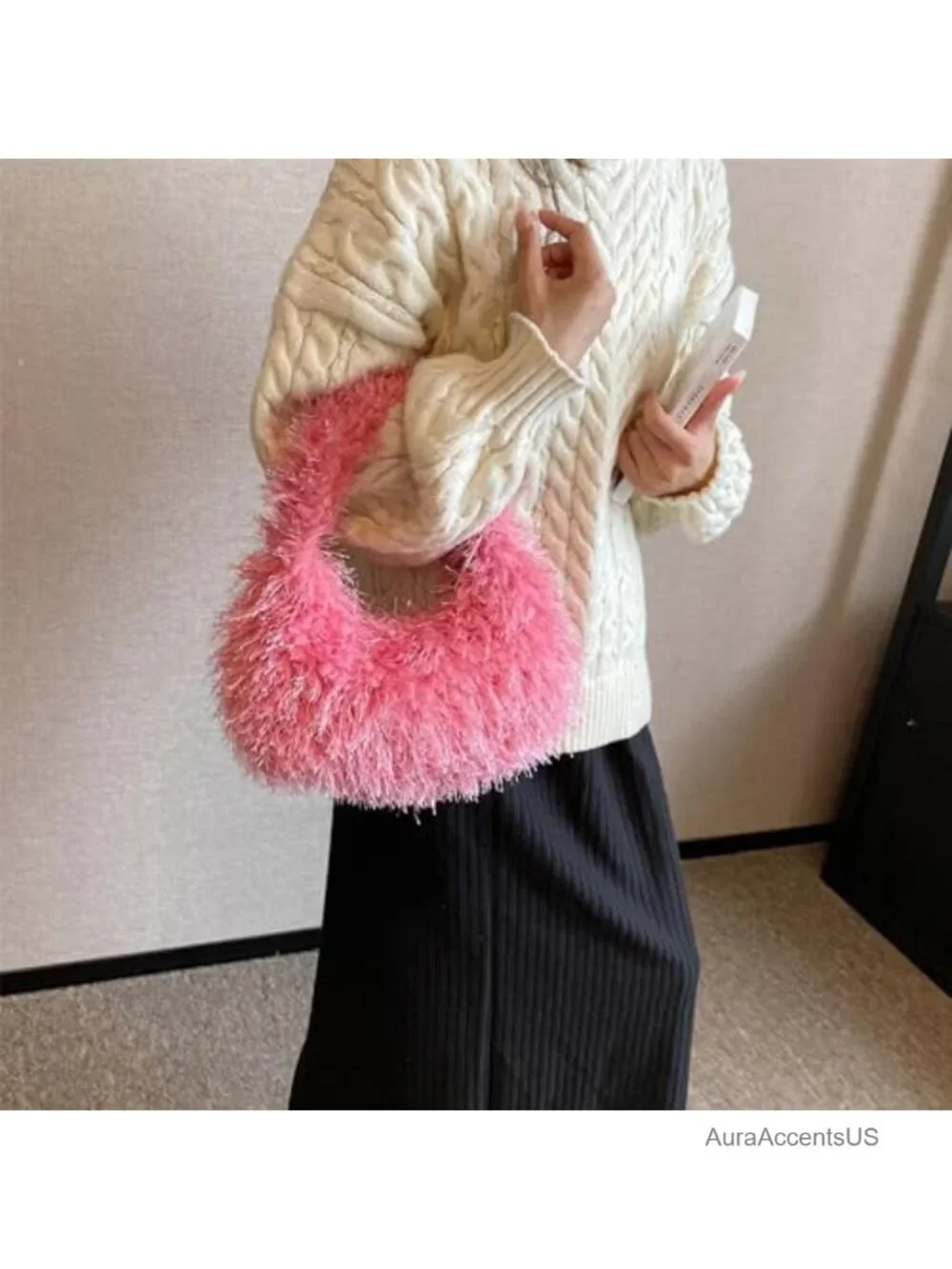 Faux Fur Fluffy Hobo Bag Furry Handbag Purse Fuzzy Tote Shoulder Bag